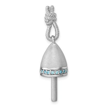 Sterling Silver Rhodium-Plated Brushed Blue Cubic Zirconia Buoy Pendant