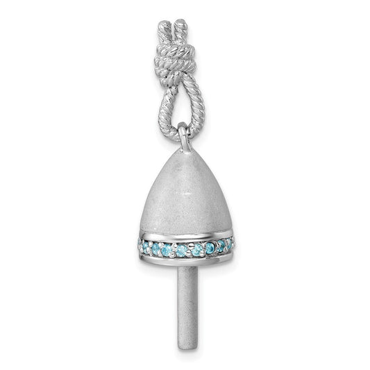 Sterling Silver Rhodium-Plated Brushed Blue Cubic Zirconia Buoy Pendant