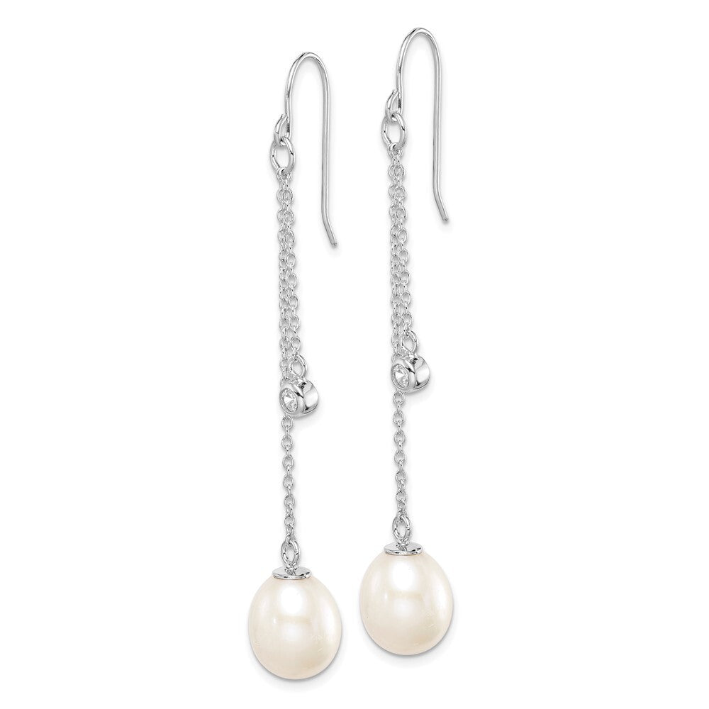 Sterling Silver White Teardrop Cultured Pearl & Cubic Zirconia Dangle Earrings