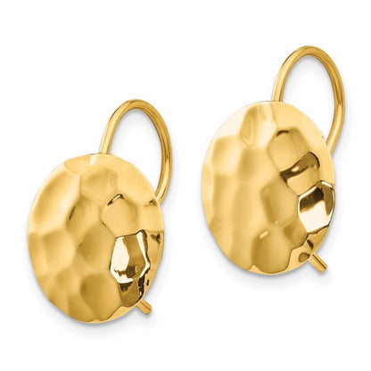 14k Yellow Gold Hammered Circle Disc Stud Earrings Gift for Women
