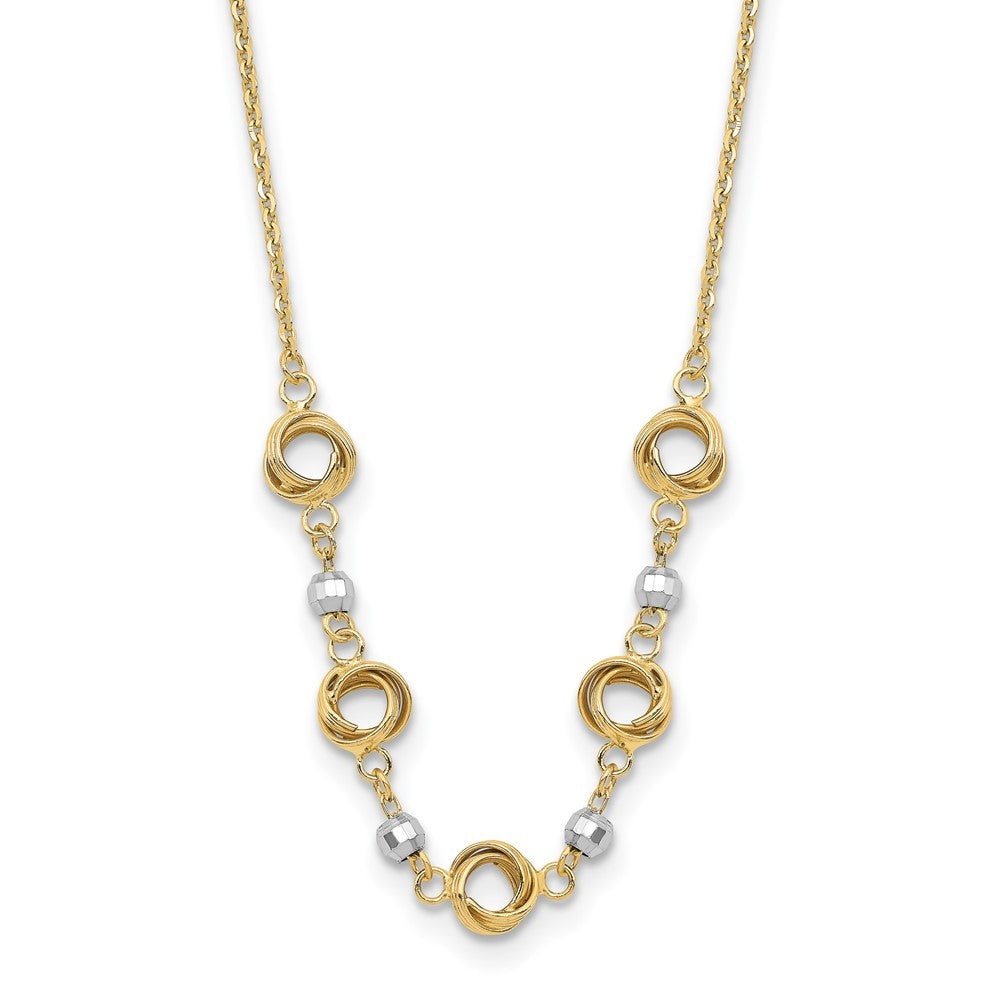 14K Two Tone 2 in Ext Polished Love Knots Diamond-Cut Bead Necklace