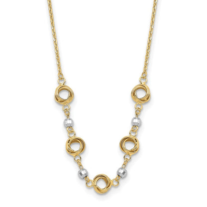 14K Two Tone 2 in Ext Polished Love Knots Diamond-Cut Bead Necklace