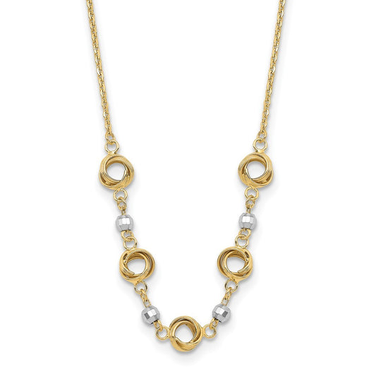14K Two Tone 2 in Ext Polished Love Knots Diamond-Cut Bead Necklace