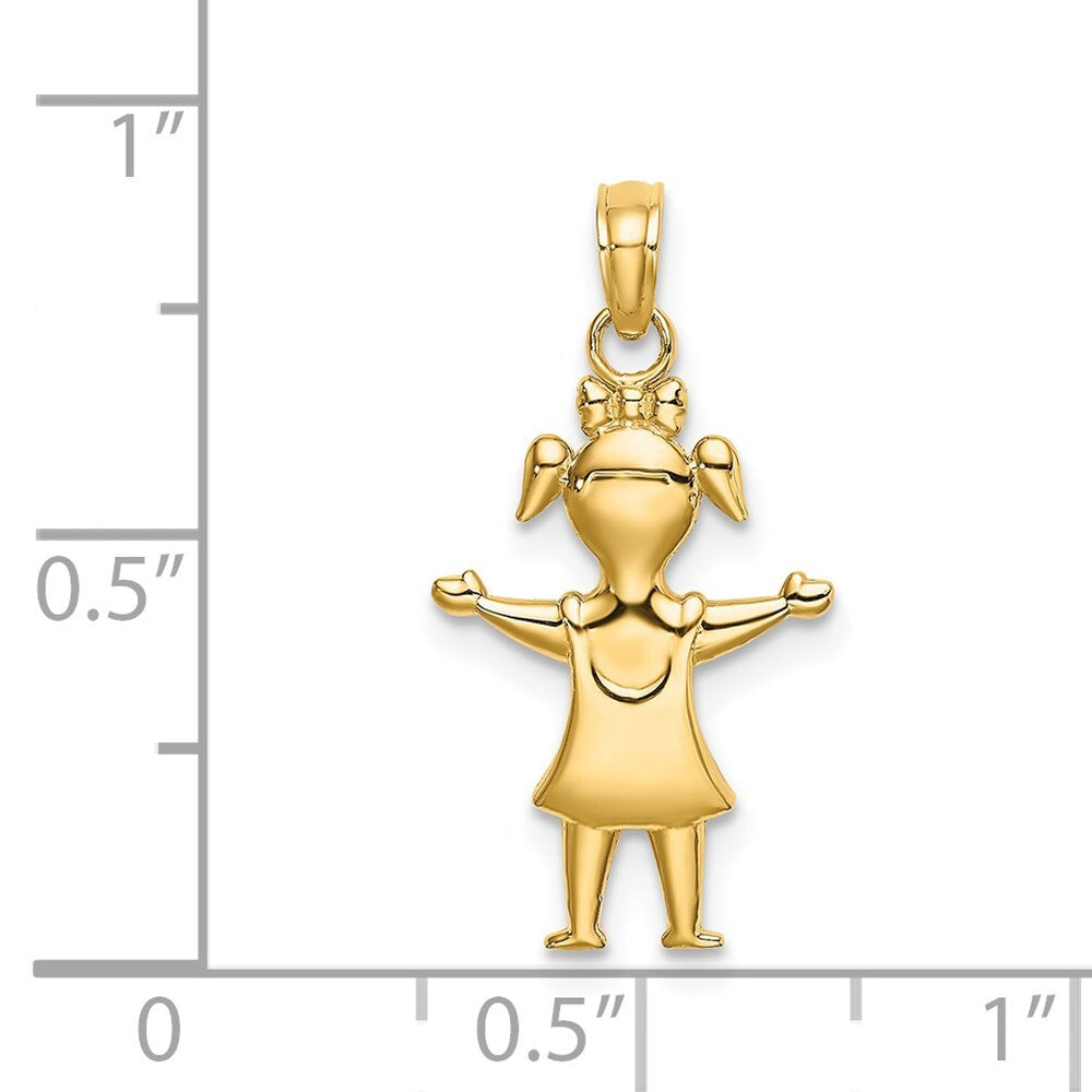 14k Yellow Gold Solid Polished Girl with Pig-Tails Charm Pendant for Women