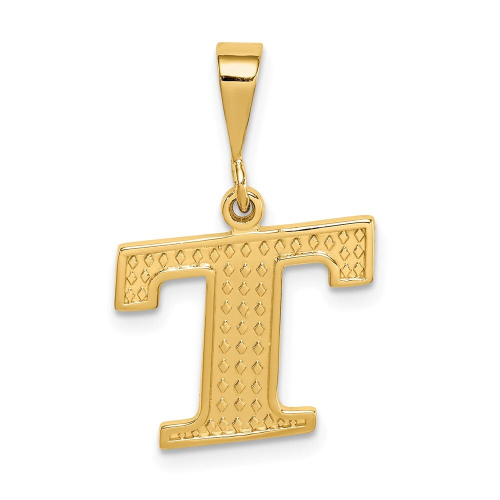 14k Yellow Gold Textured Initial T Charm Pendant for Women