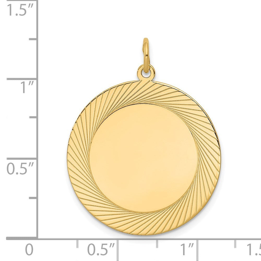 14k Yellow Gold Etched Design .027 Gauge Circular Engravable Disc Charm