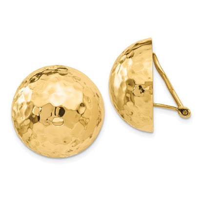 14k Yellow Gold Omega Clip 20mm Hammered Non-pierced Stud Earrings