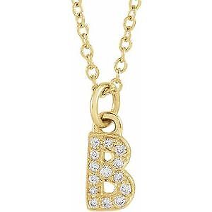 14k Yellow Gold .05 CTW Natural Diamond Petite Initial B 16-18" Necklace