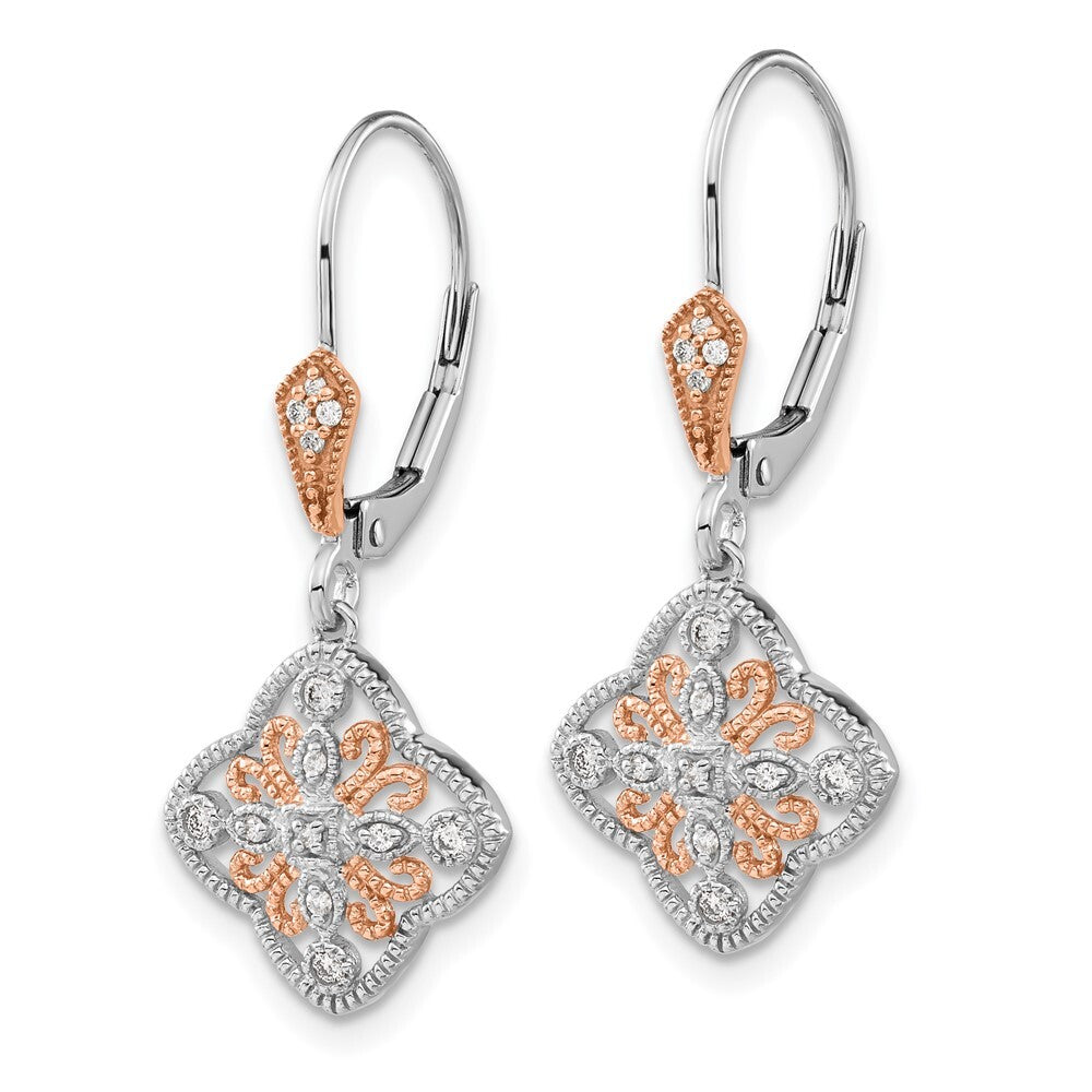 14k White Gold w/Rose Rhodium Diamond Leverback Drop & Dangle Earrings