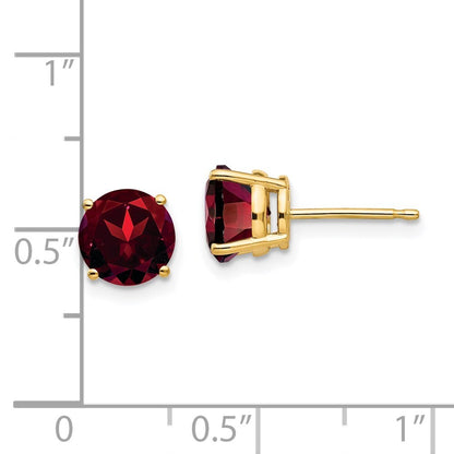 14k Yellow Gold 7mm Garnet Stud Earrings Gift for Women