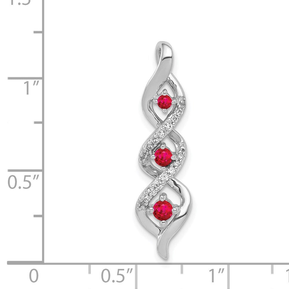 14k White Gold Diamond and .25 Ruby Twisted 3-stone Chain Slide Pendant