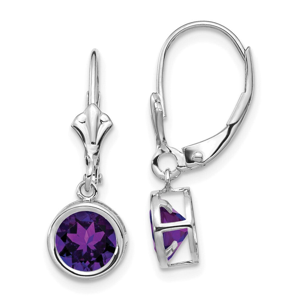 14k White Gold 6mm Amethyst Leverback Earrings Gift for Women
