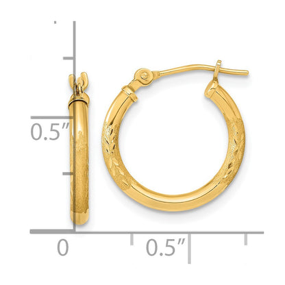 14k Yellow Gold Polished and Satin Diamond-cut Hoop Earrings Gift for Women