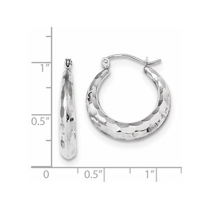 14k White Gold Polished Diamond-cut Hoop Earrings Gift for Women