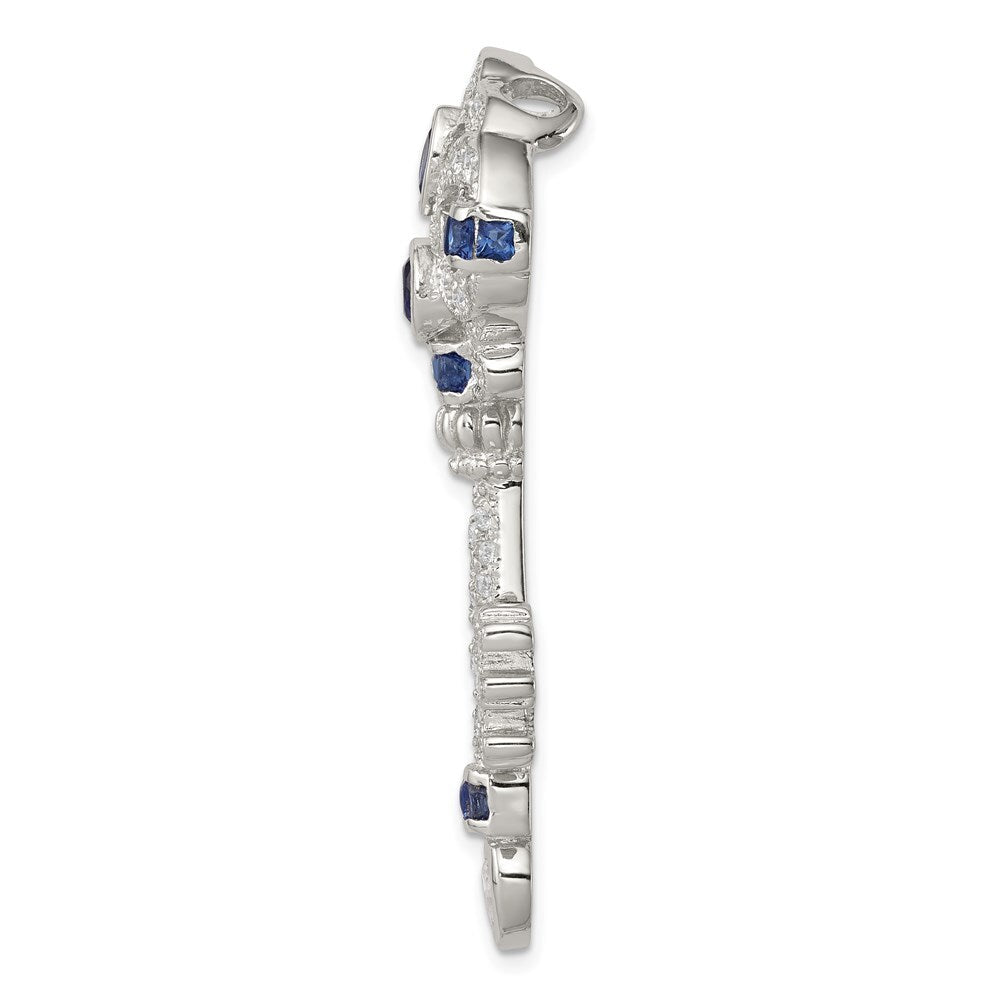 Sterling Silver Rhodium-plated Blue and Clear Cubic Zirconia Key Slide