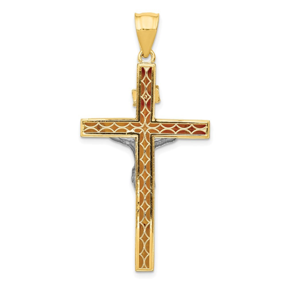 14k Two-Tone Gold INRI Hollow Crucifix Pendant