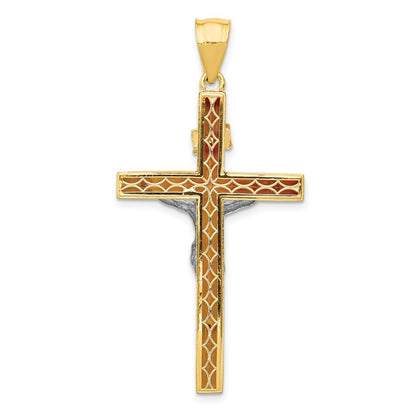 14k Two-Tone Gold INRI Hollow Crucifix Pendant