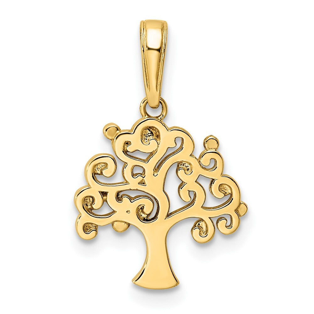 14k Yellow Gold and White Rhodium Diamond-cut Tree of Life Pendant for Women