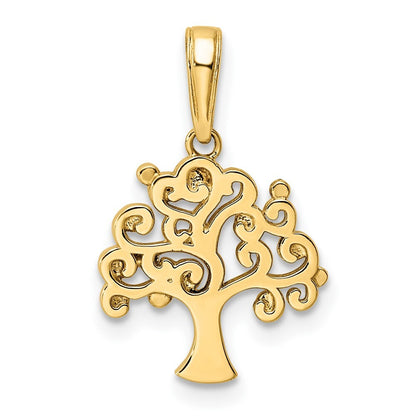 14k Yellow Gold and White Rhodium Diamond-cut Tree of Life Pendant for Women