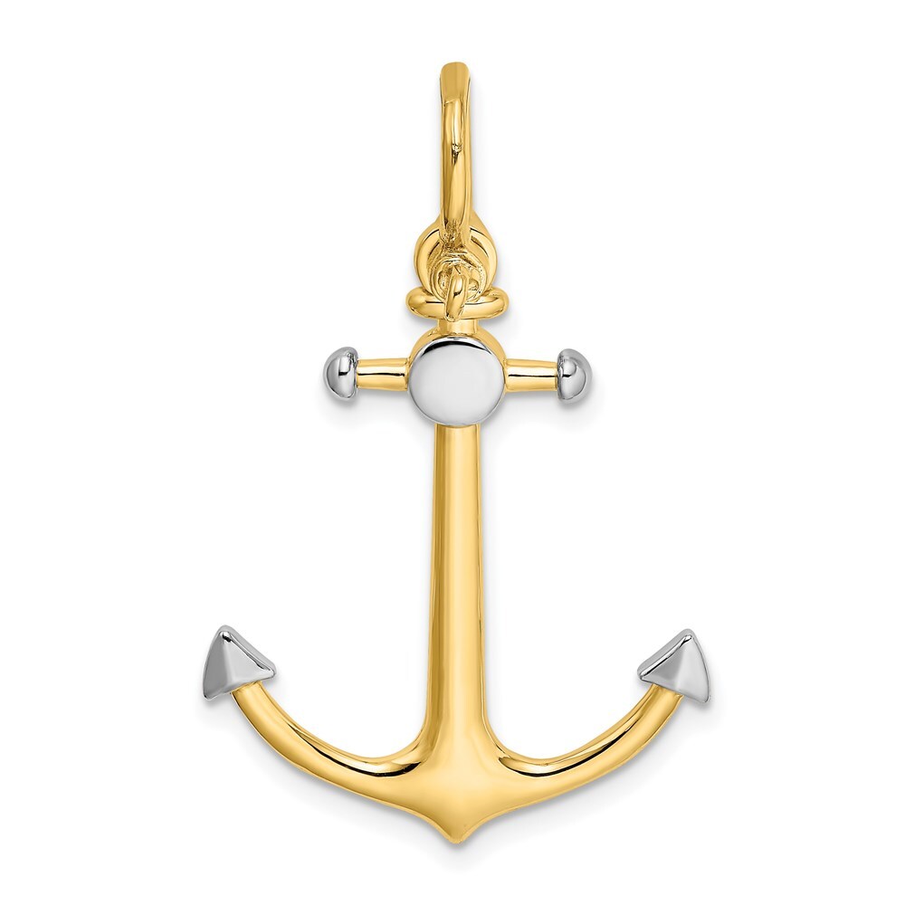 14k Yellow Gold Rhodium 3-D Anchor Shackle Bail Charm Pendant for Women