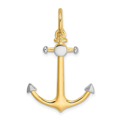 14k Yellow Gold Rhodium 3-D Anchor Shackle Bail Charm Pendant for Women