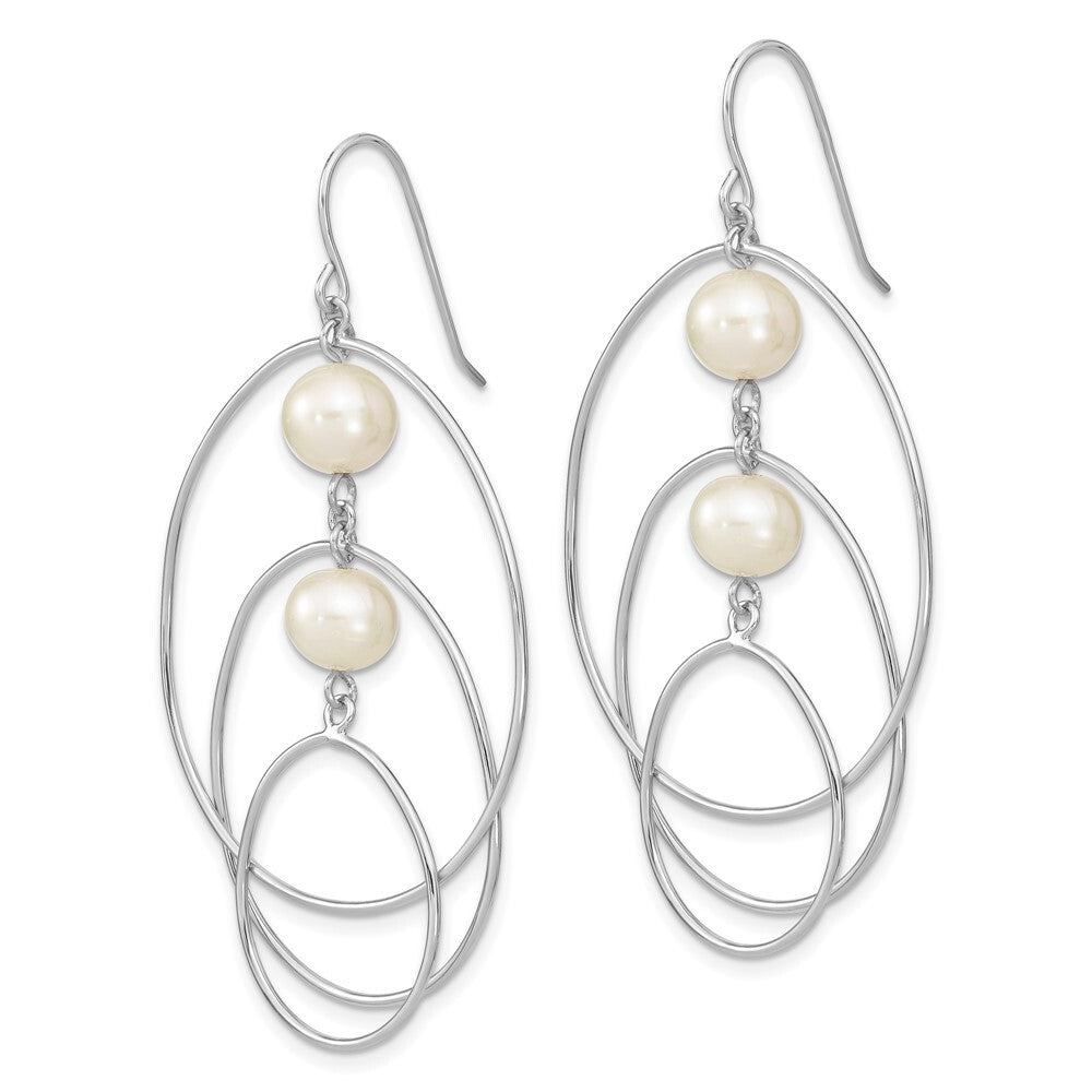 Sterling Silver 8-9mm Semi-Round Cultured Pearl Circles Dangle Earrings