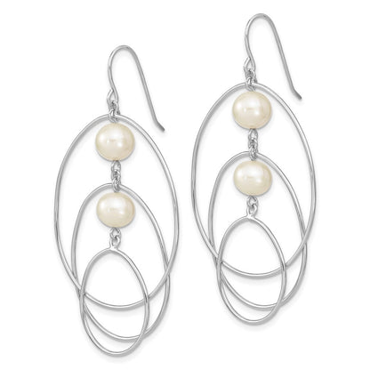 Sterling Silver 8-9mm Semi-Round Cultured Pearl Circles Dangle Earrings