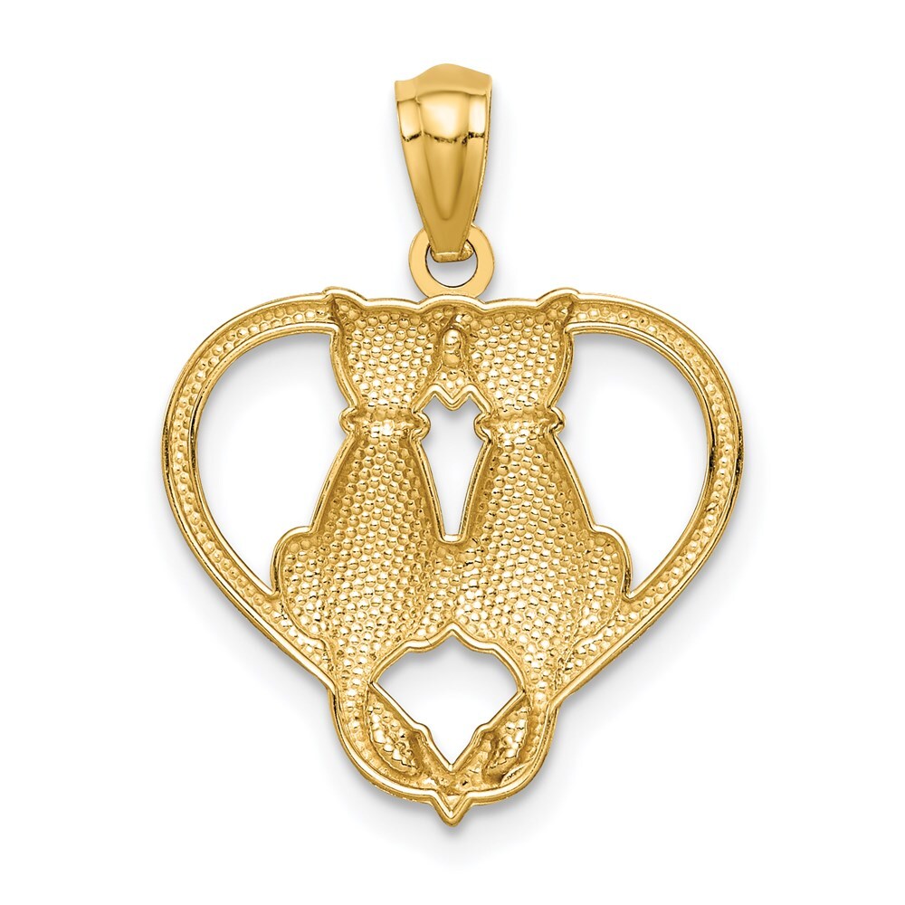 14k Yellow Gold Sitting Cats in a Heart Pendant for Women