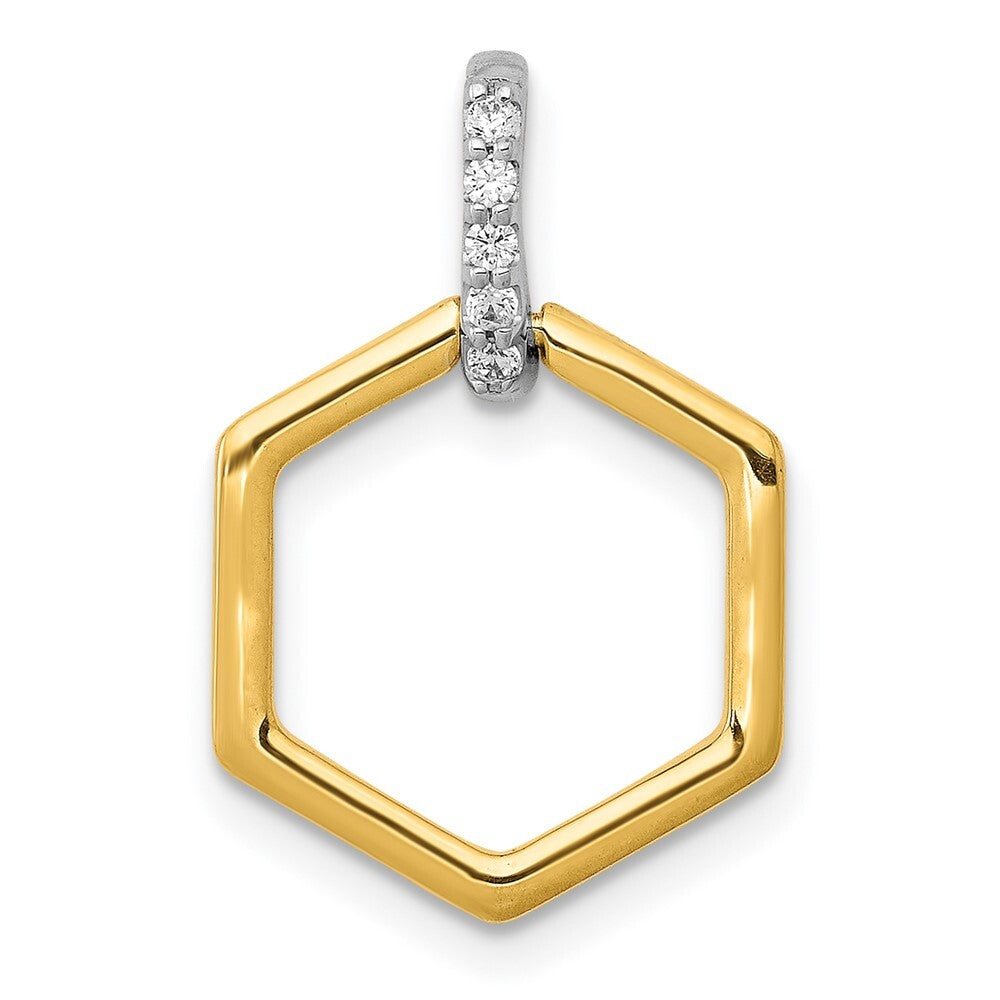 14k Two-tone Gold 1/20ct. Diamond Fancy Hexagon Pendant for Women
