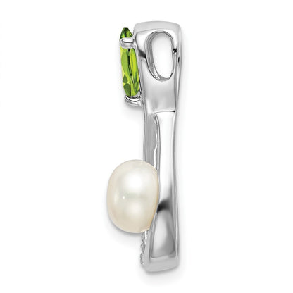 14k White Gold Peridot/FWC Pearl/Diamond Infinity Chain Slide Pendant for Women