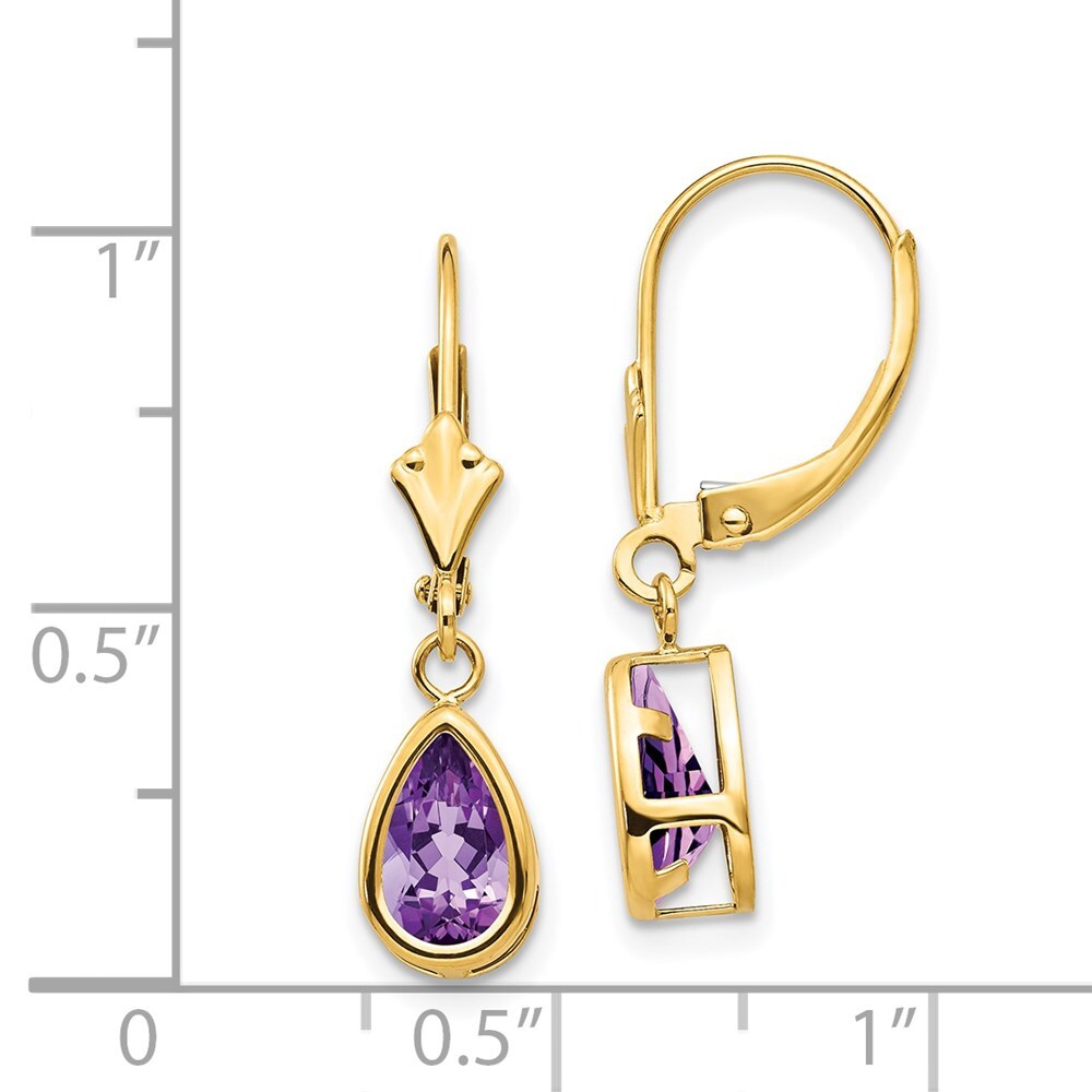 14k Yellow Gold 8x5mm Amethyst Dangle Earrings Gift for Women