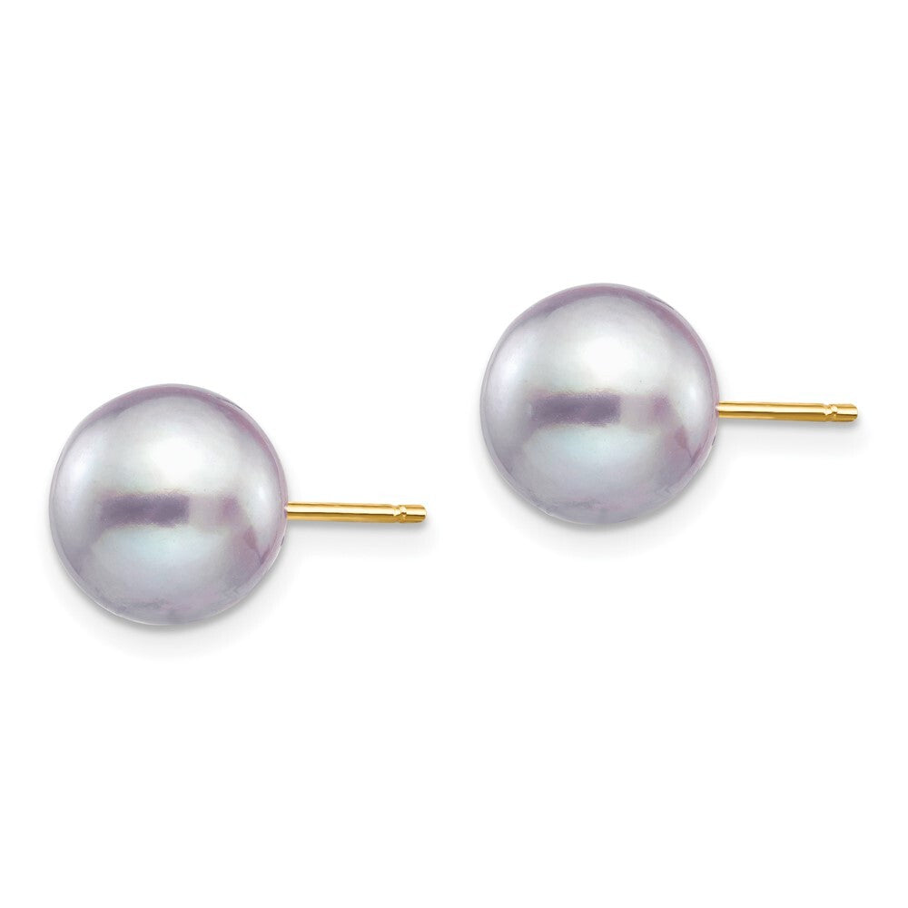 14k Yellow Gold 9-10mm Grey Round Freshwater Cultured Pearl Stud Earrings