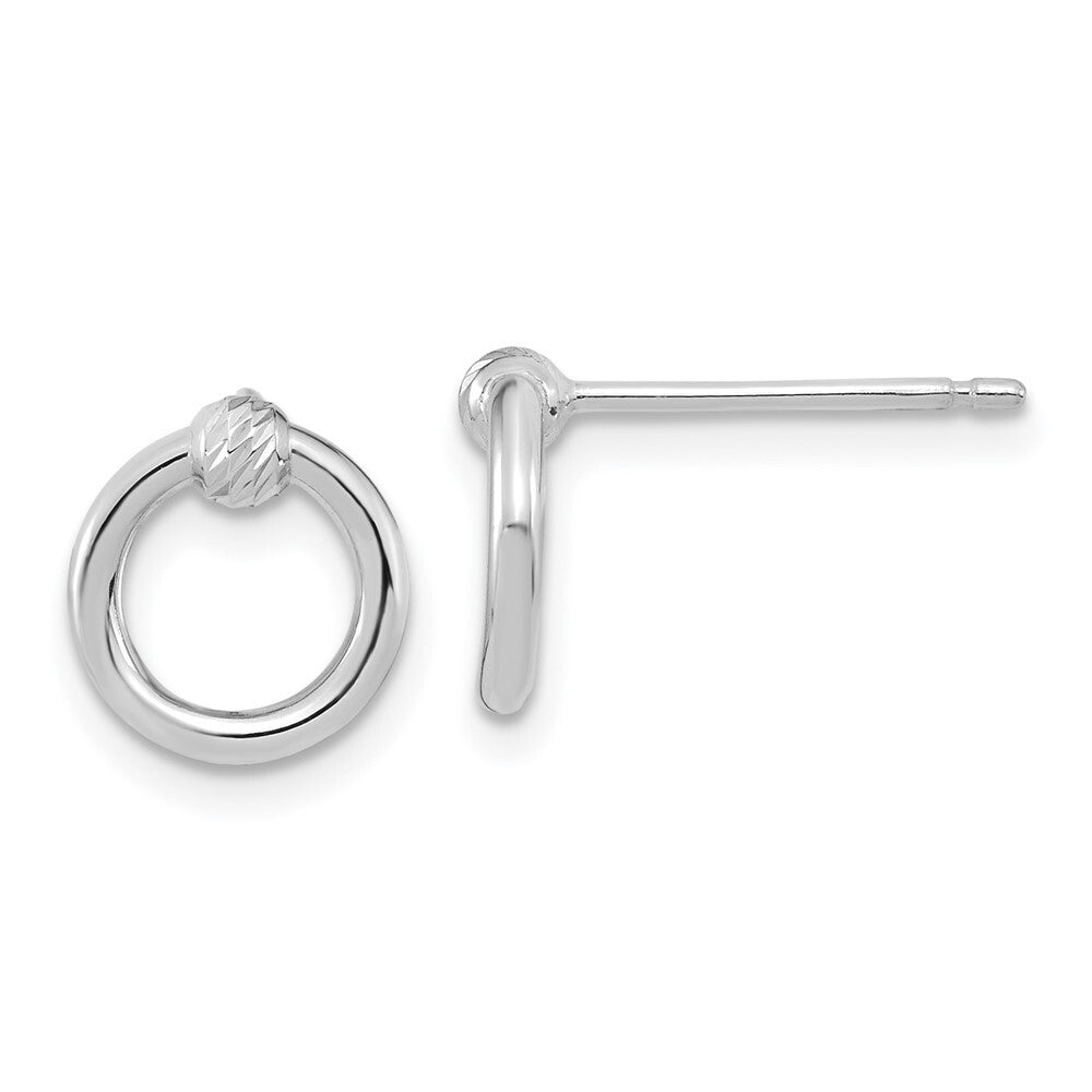 14k White Gold Polished Diamond-Cut Circle Stud Earrings Gift for Women