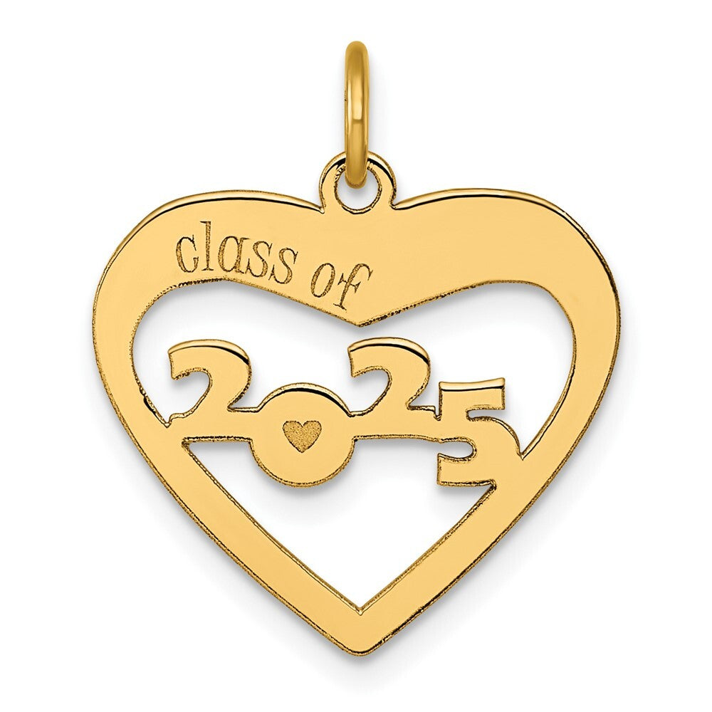 14k Yellow Gold Polished CLASS OF 2025 Cut Out Heart Charm Pendant for Women