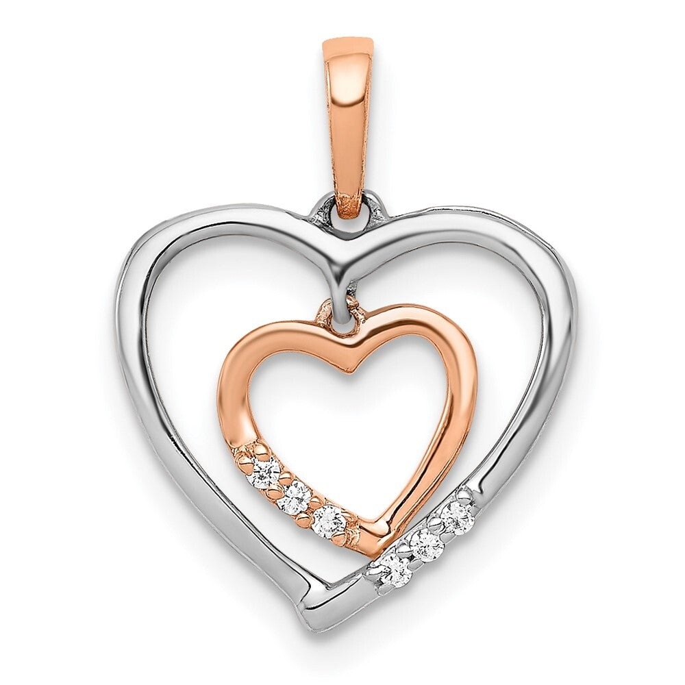 14k Two-tone Gold 14kt White  Heart Charm Pendant Diamond Heart Pendant