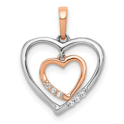 14k Two-tone Gold 14kt White  Heart Charm Pendant Diamond Heart Pendant