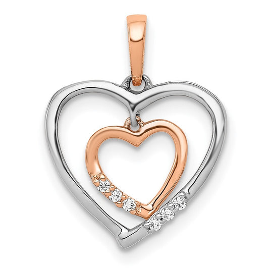 14k Two-tone Gold 14kt White  Heart Charm Pendant Diamond Heart Pendant