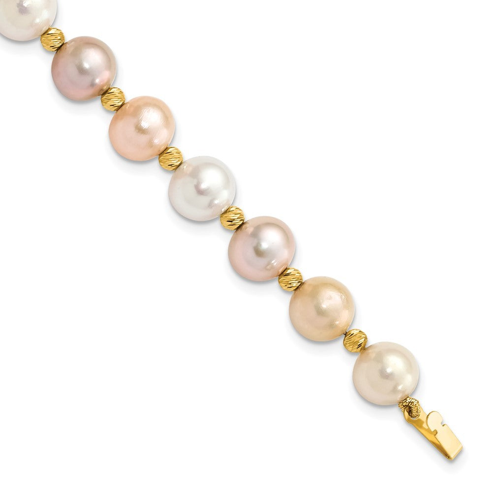 14k Gold 8mm Semi-Round Cultured Pearl Diamond-cut Beaded 7.5" Bracelet