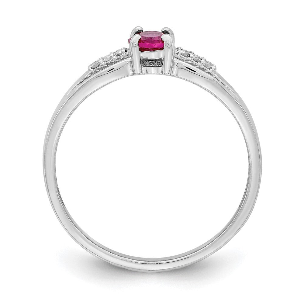 Sterling Silver Rhod-plated Diamond Created Ruby Ring Size 8