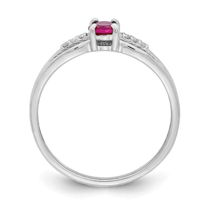 Sterling Silver Rhod-plated Diamond Created Ruby Ring Size 8