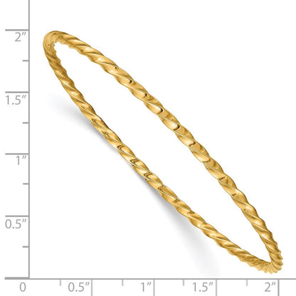 14k Yellow Gold Polished Twisted 2.50mm Slip-on Round Bangle Bracelet