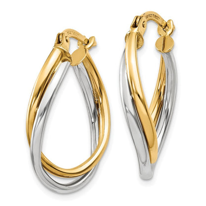 14K Two-tone Gold Polished Oval Hoop Earrings