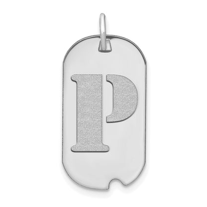 14k White Gold Polished Letter P Initial Dog Tag Pendant for Women