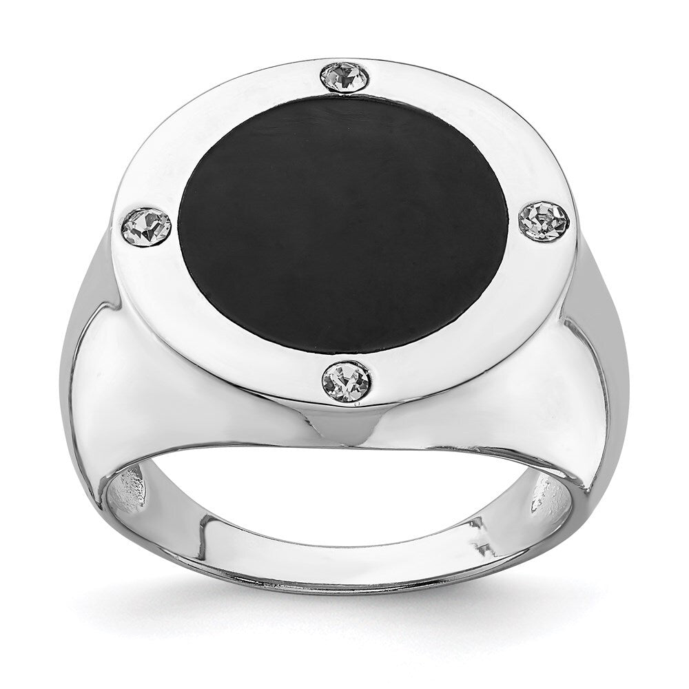 Sterling Silver Rhodium Plated Black Simulated Onyx & Cubic Zirconia Ring Size 9