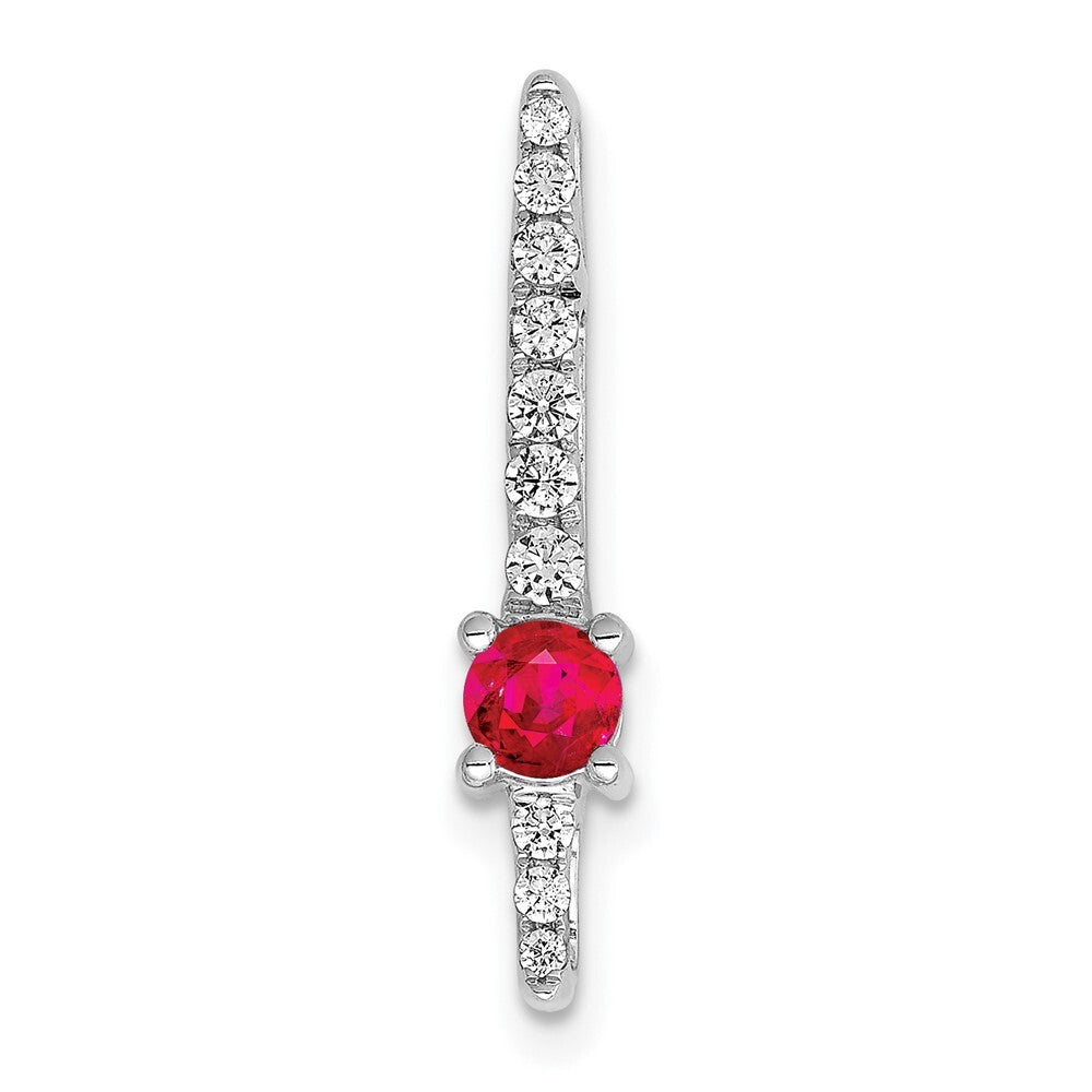 14k White Gold Diamond and .18 Ruby Fancy Chain Slide Pendant for Women