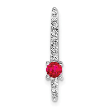 14k White Gold Diamond and .18 Ruby Fancy Chain Slide Pendant for Women