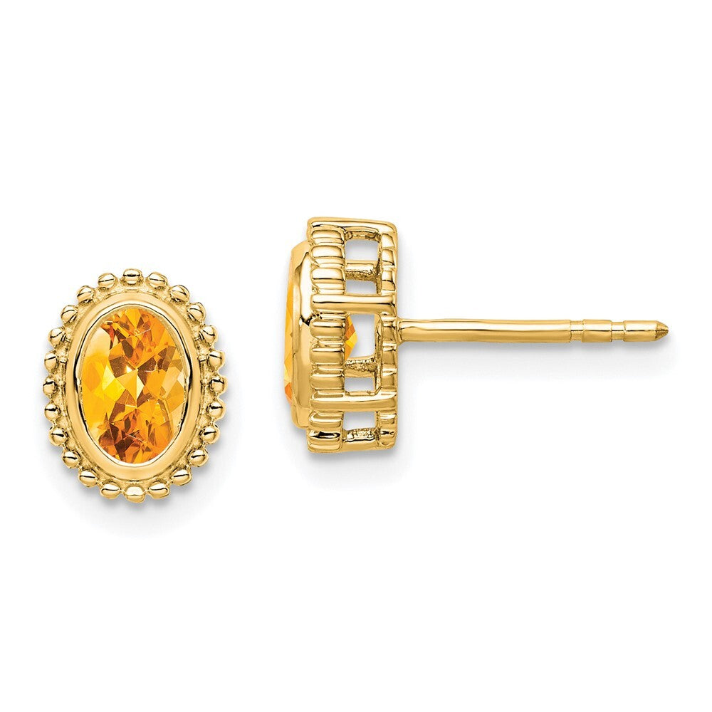 14k Yellow Gold Oval Citrine Stud Earrings Gift for Women