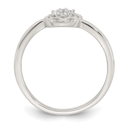 Sterling Silver Polished and Grooved CZ Flower Ring Size 8