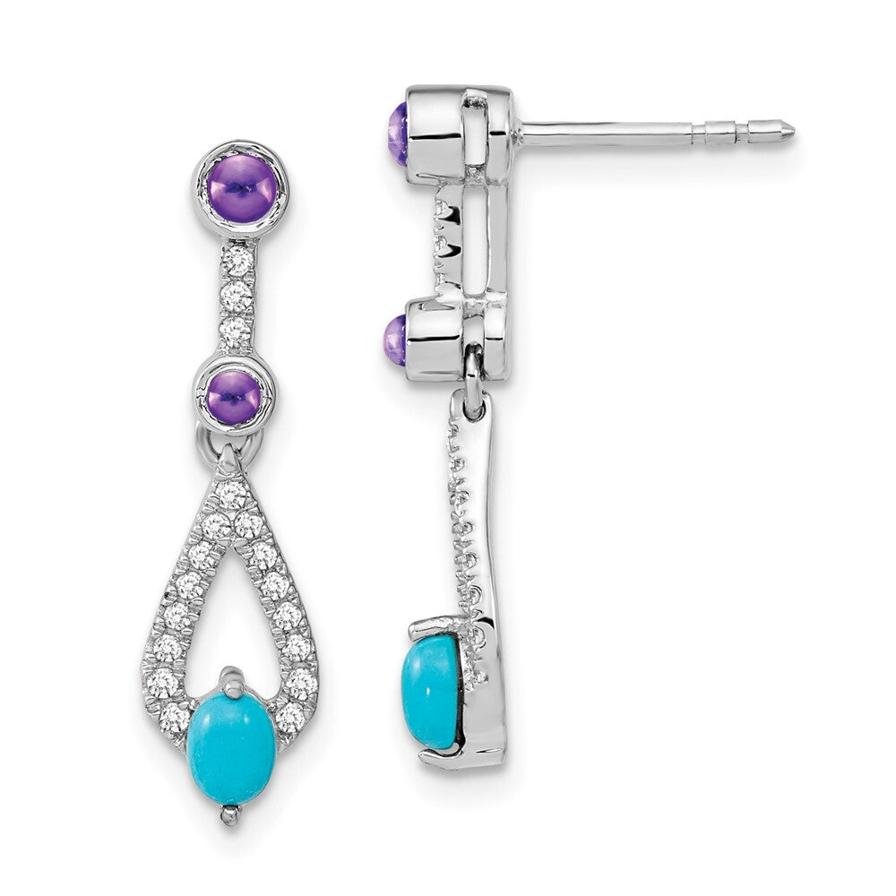 14k White Gold Turquoise Amethyst White Topaz Dangle Earrings