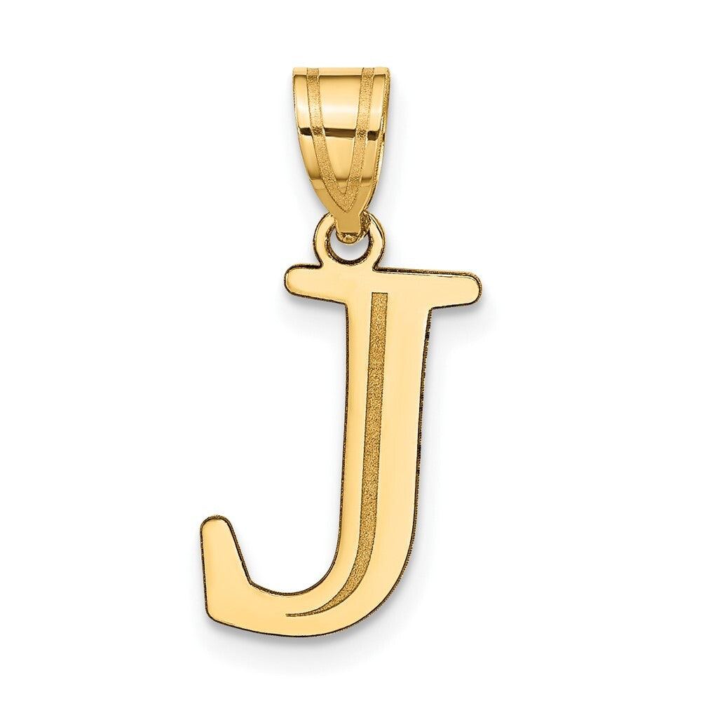 14k Yellow Gold Polished Etched Letter J Initial Pendant for Women